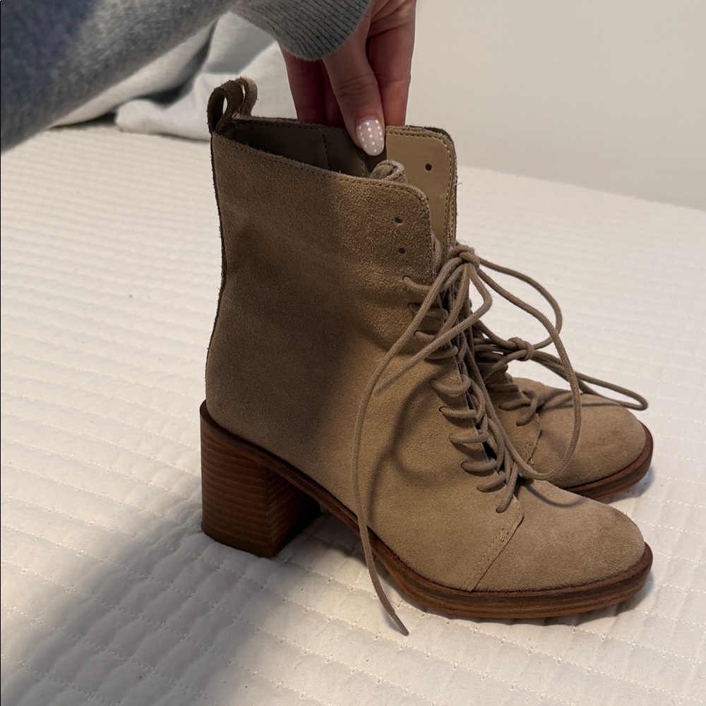 Vince Camuto Beige Lace-Up Boots